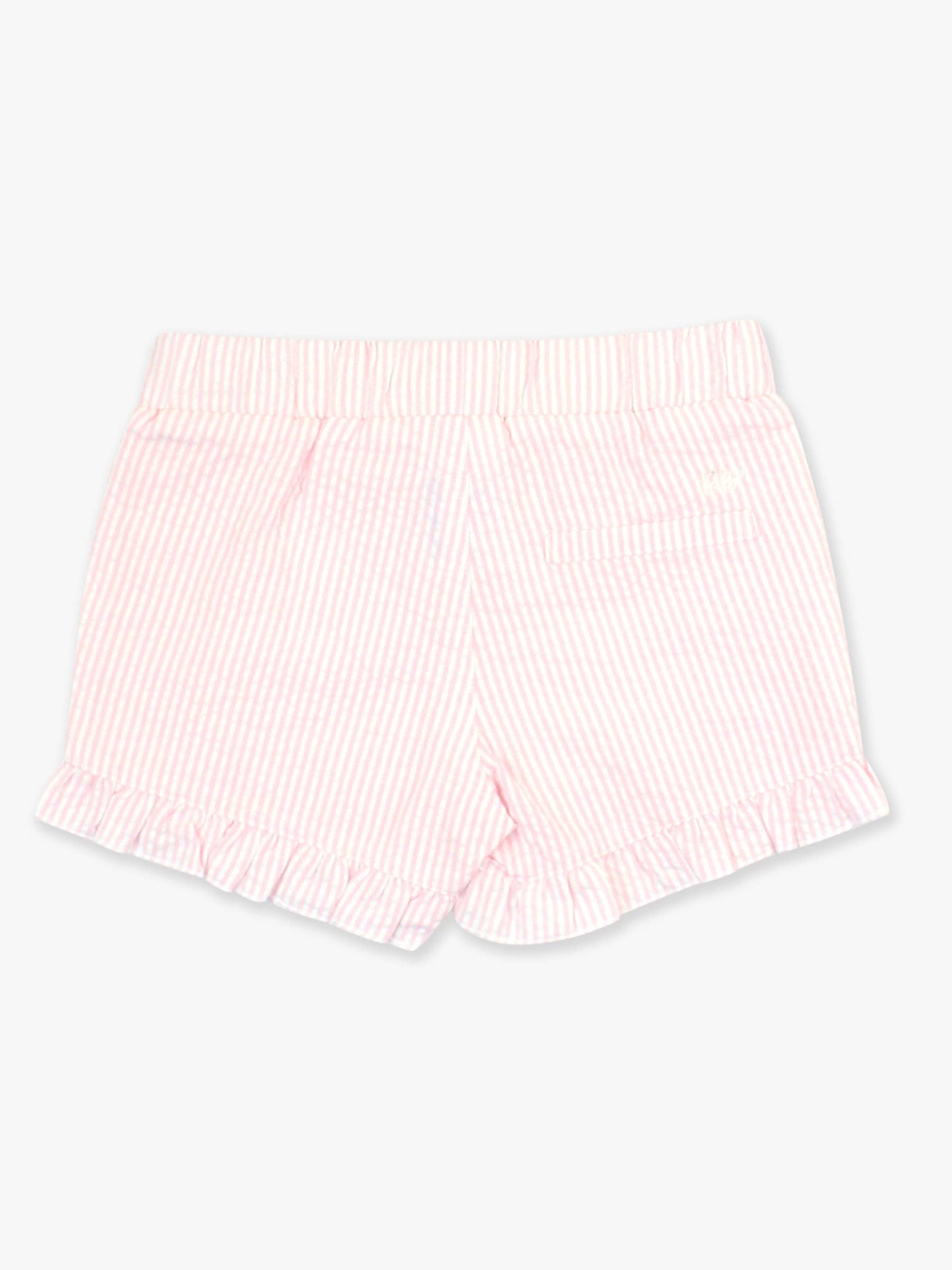 Pink Seersucker Ruffle Trim Woven Shorts