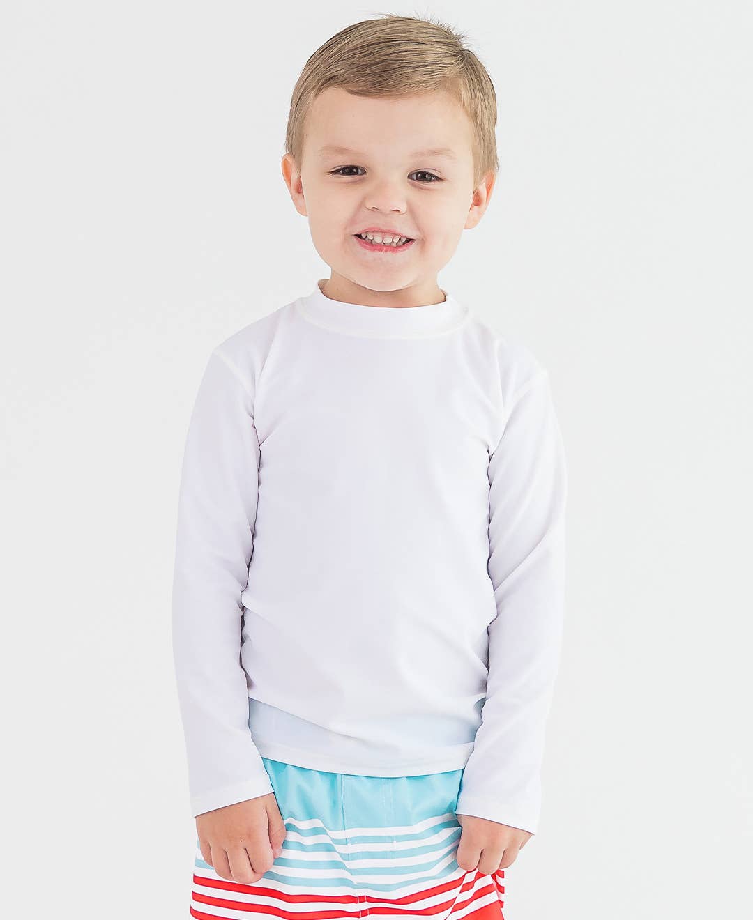 Boys White Long Sleeve Rash Guard