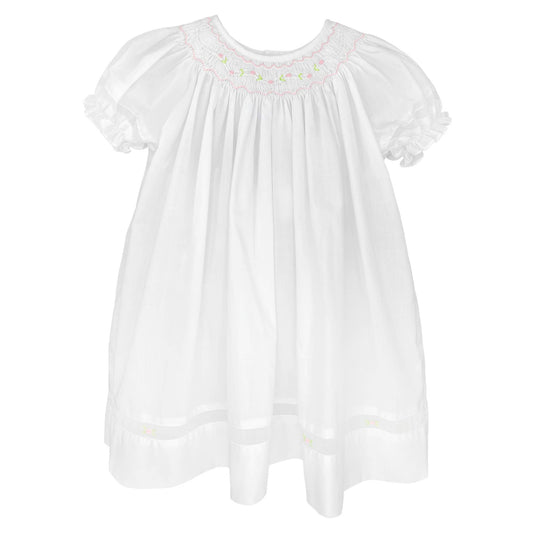 White Smocked Daygown with Voile Insert