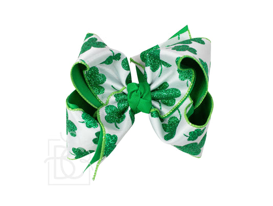 Glitter Clover Hair Bow on Alligator Clip 5.5"