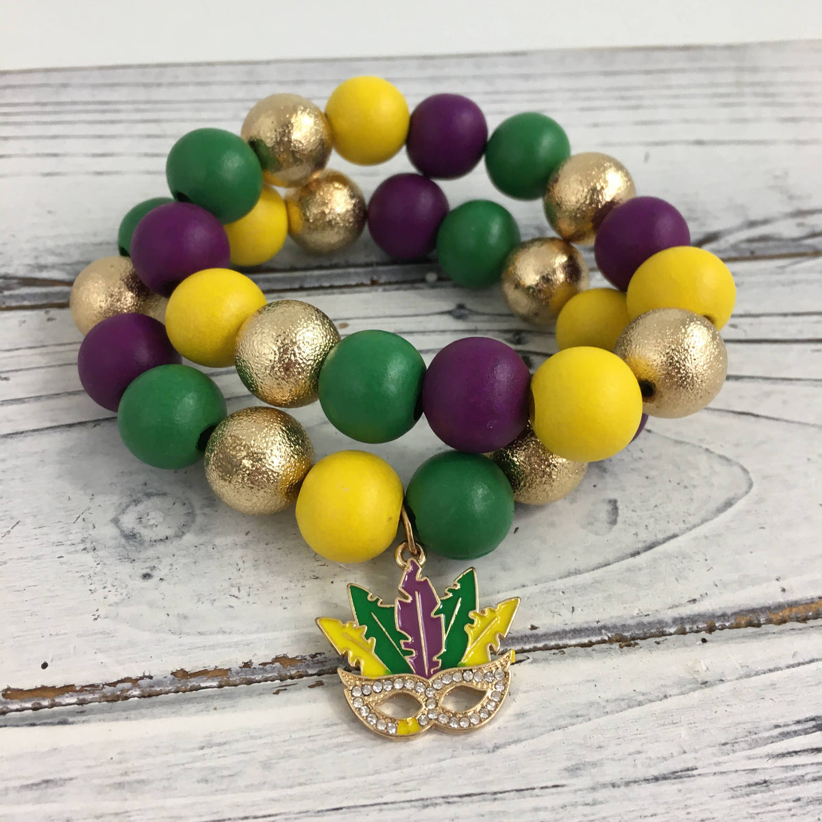 Mardi Gras Charm/Ball Bracelet Set: FDL