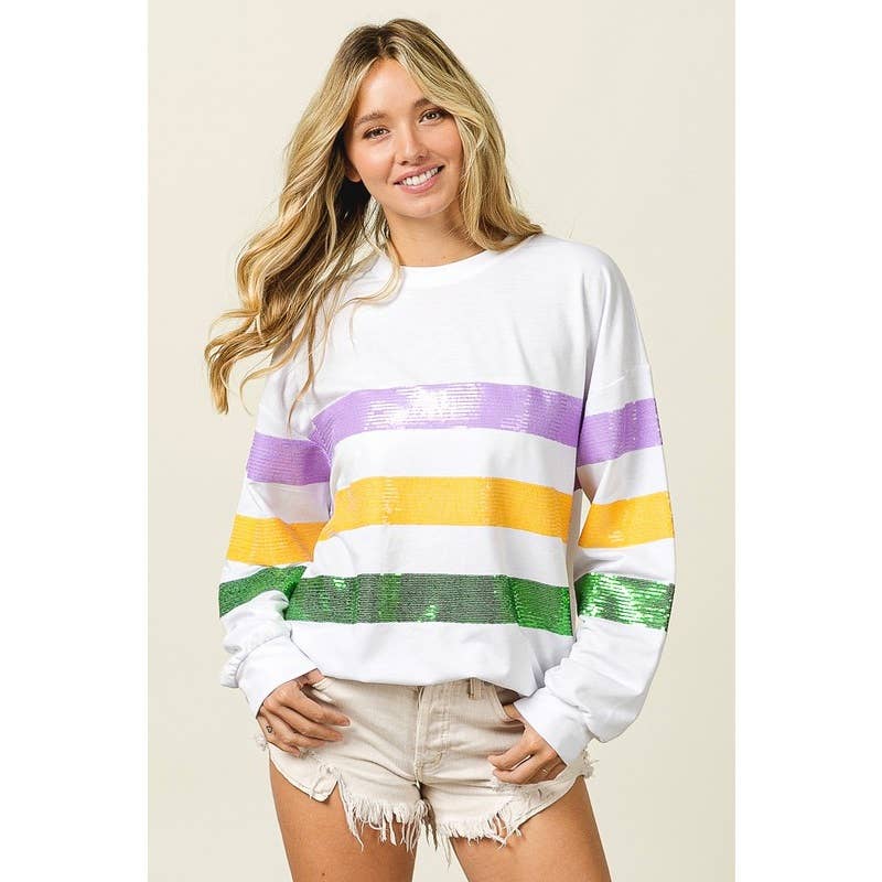 LADIES SEQUIN MARDI GRAS PULLOVER