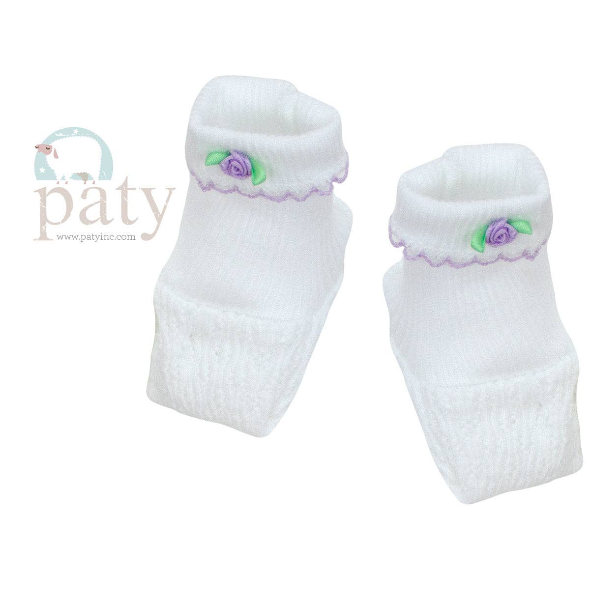 Paty Knit Booties with Rosettes #158R: Lavender