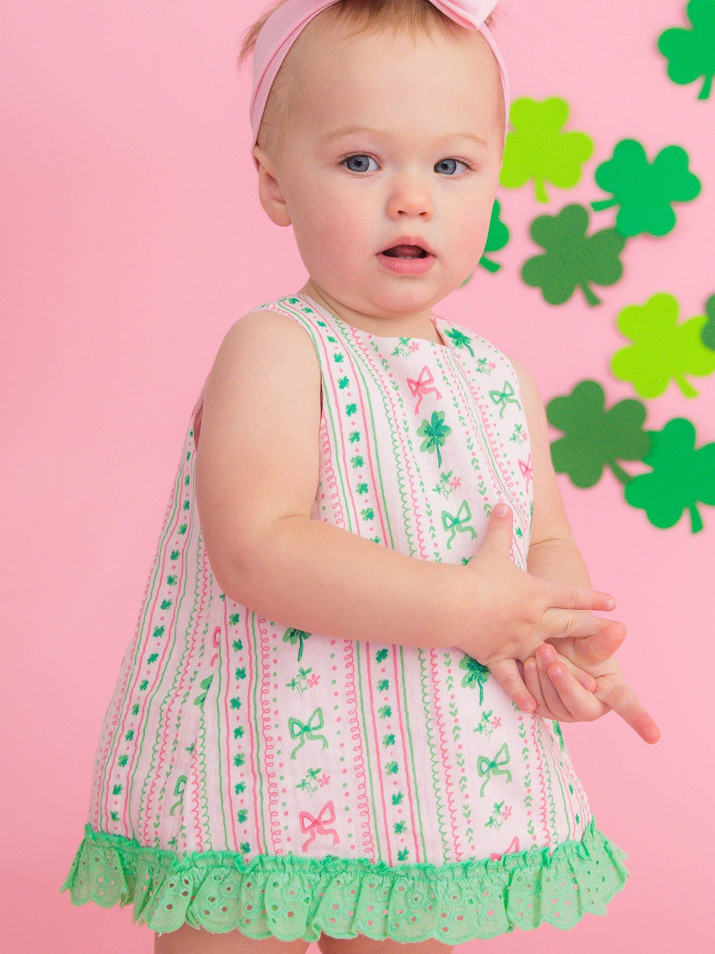 Baby Girls Clover Bows & Wishes Cotton Gauze Swing Top & Bloomer Set