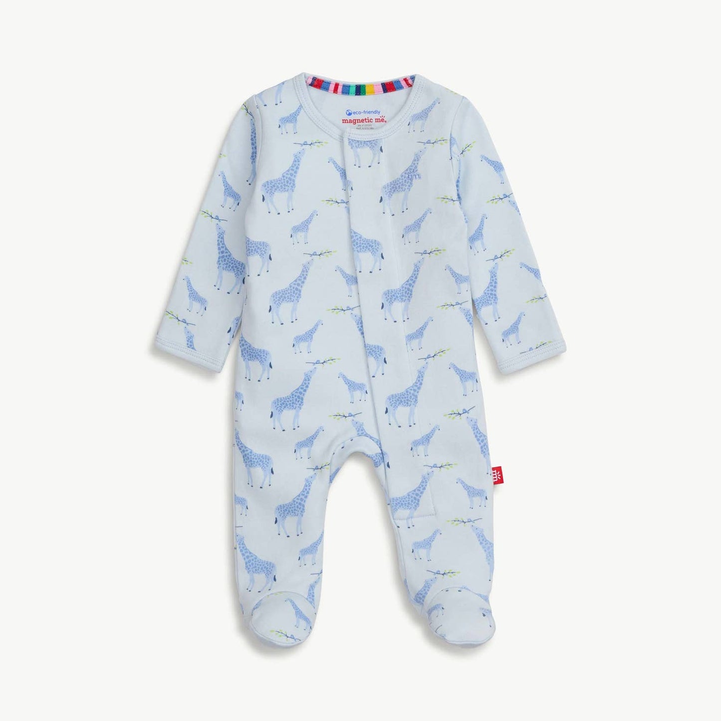 BLUE JOLIE GIRAFFE ORGANIC COTTON MAGNETIC FOOTIE