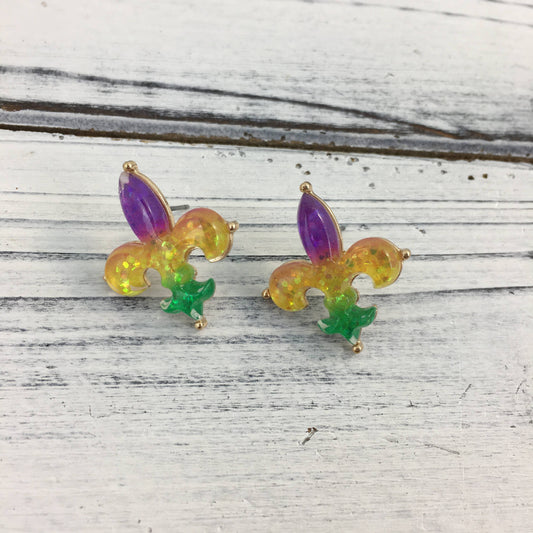 Mardi Gras glitter gradient FDL post earrings