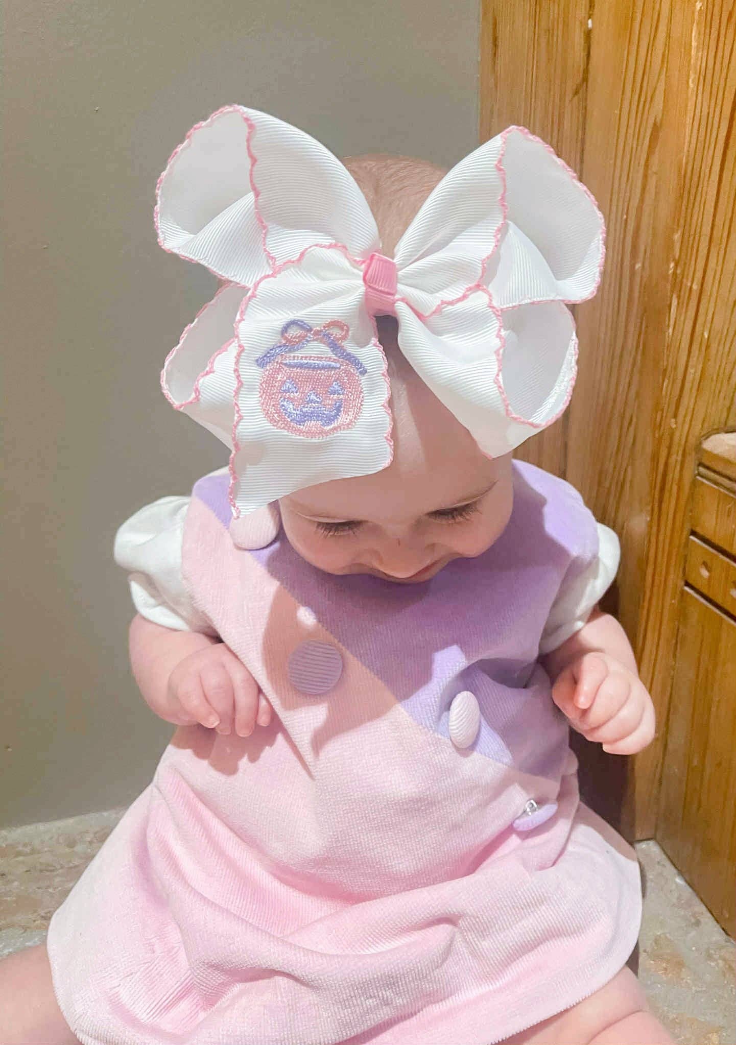 Pink Jack-O- Lantern Halloween Bucket Hair Bow