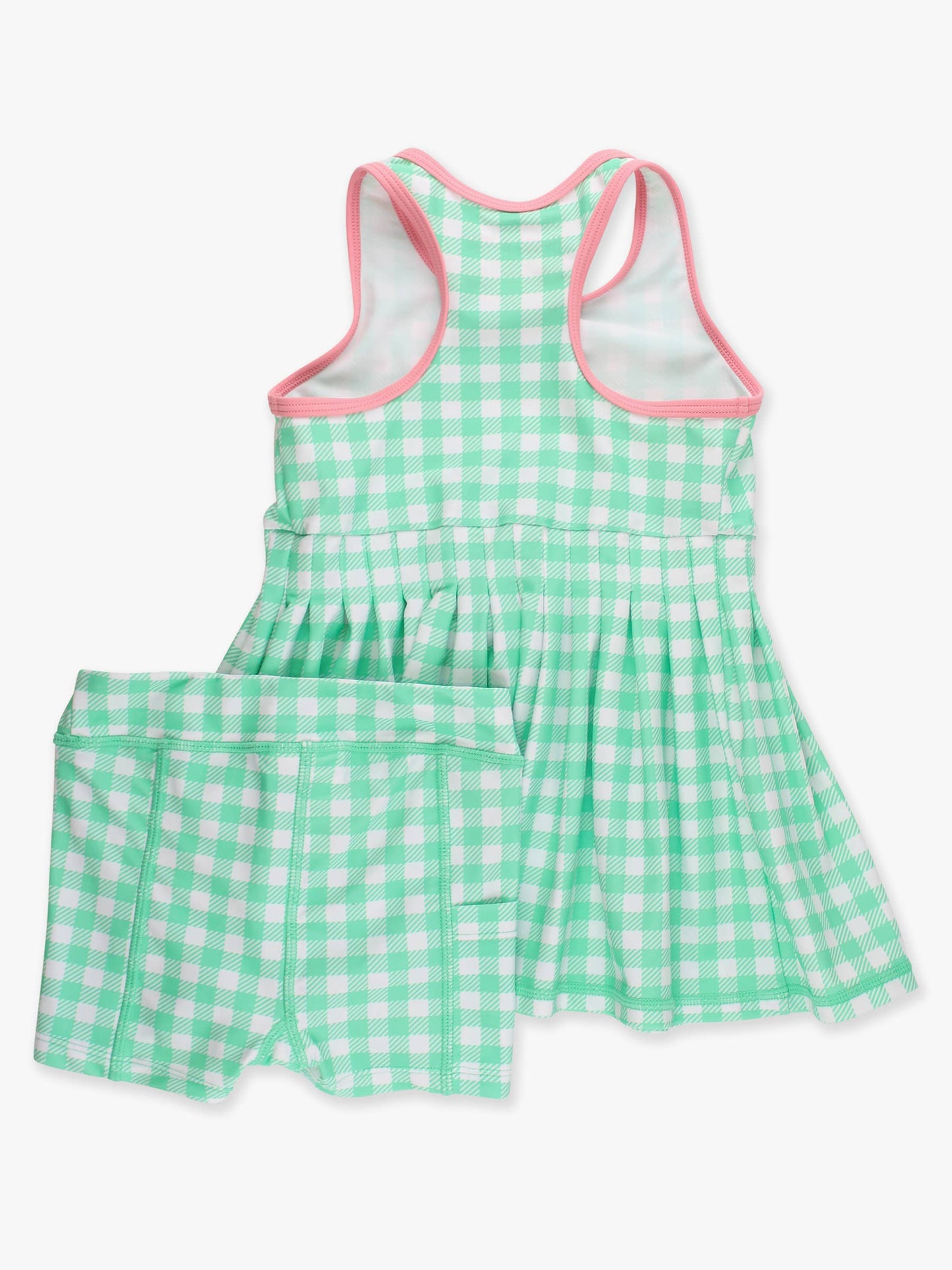 Girls Spring Bud Gingham Pleated Skirt Active Dress & Bike Short Set