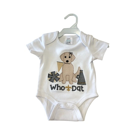 Saints who dat girl puppy onsie