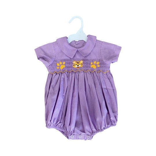 LSU tiger paw print smocked bubble