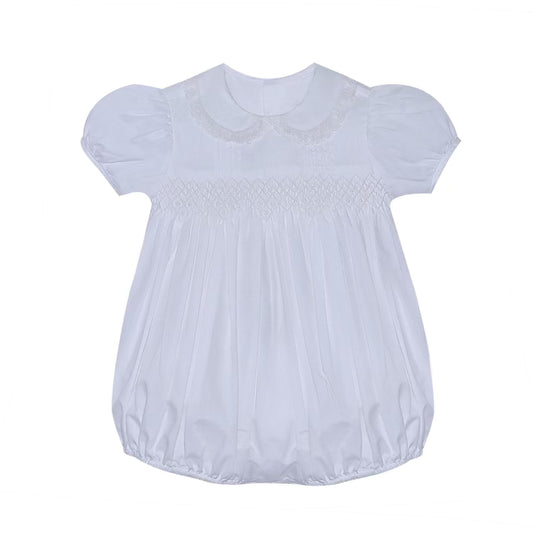 white Finley girl smocked bubble