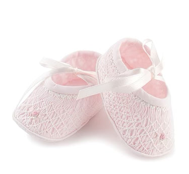 Pink smocked booties