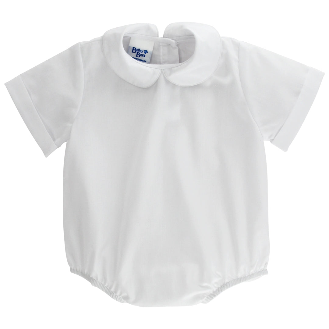 White Button Back Boy S/S Piped Onesie