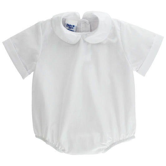 White Button Back Boy S/S Piped Onesie